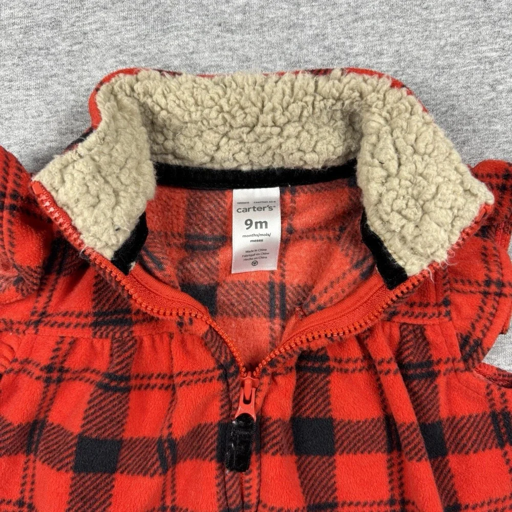 Carter's Baby Girls Cozy Fleece Vest Ruffles Red Black‎ 9 Months Sherpa Collar
